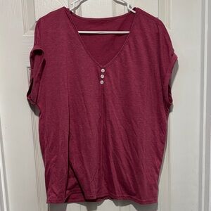 SHEIN Short Sleeve V-Neck Top - Burgundy